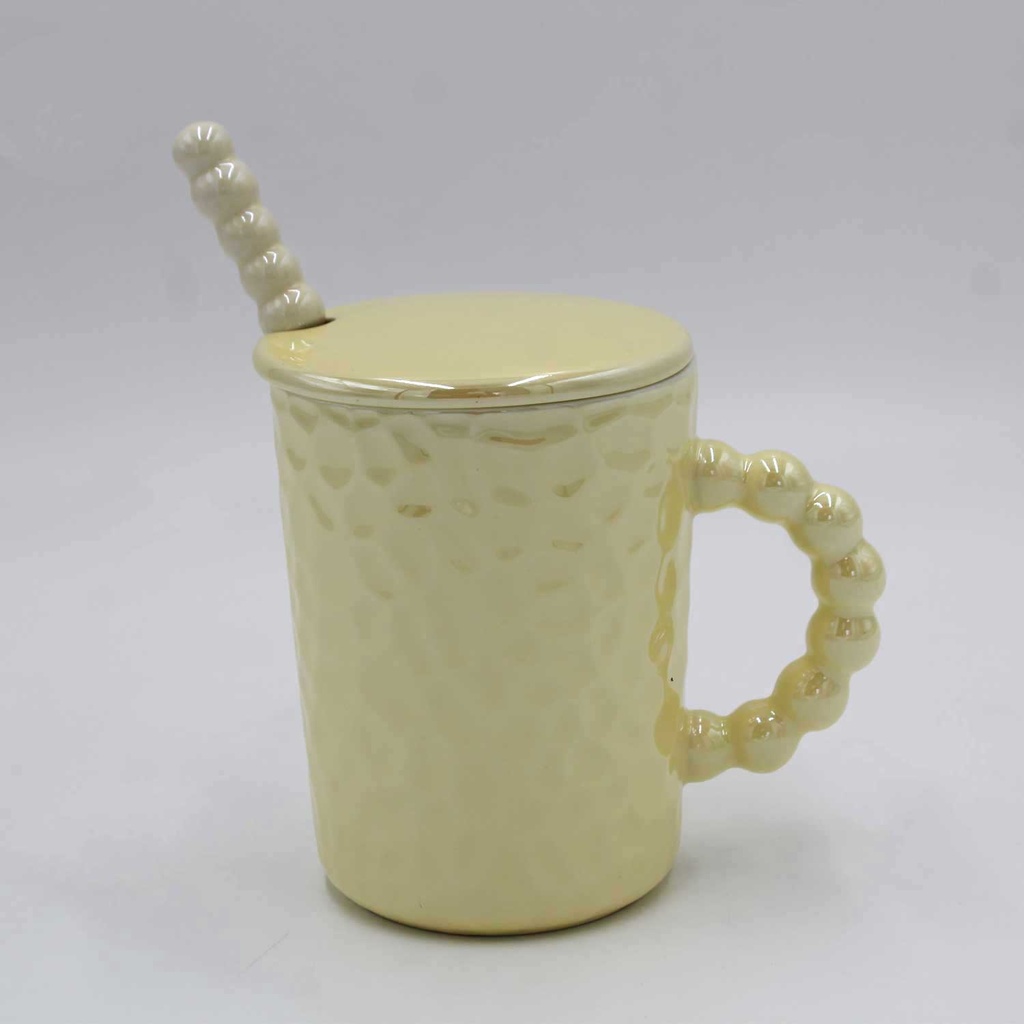 360 HOME MUG CERAMIC SOFT YELLOW BEADED HANDLE