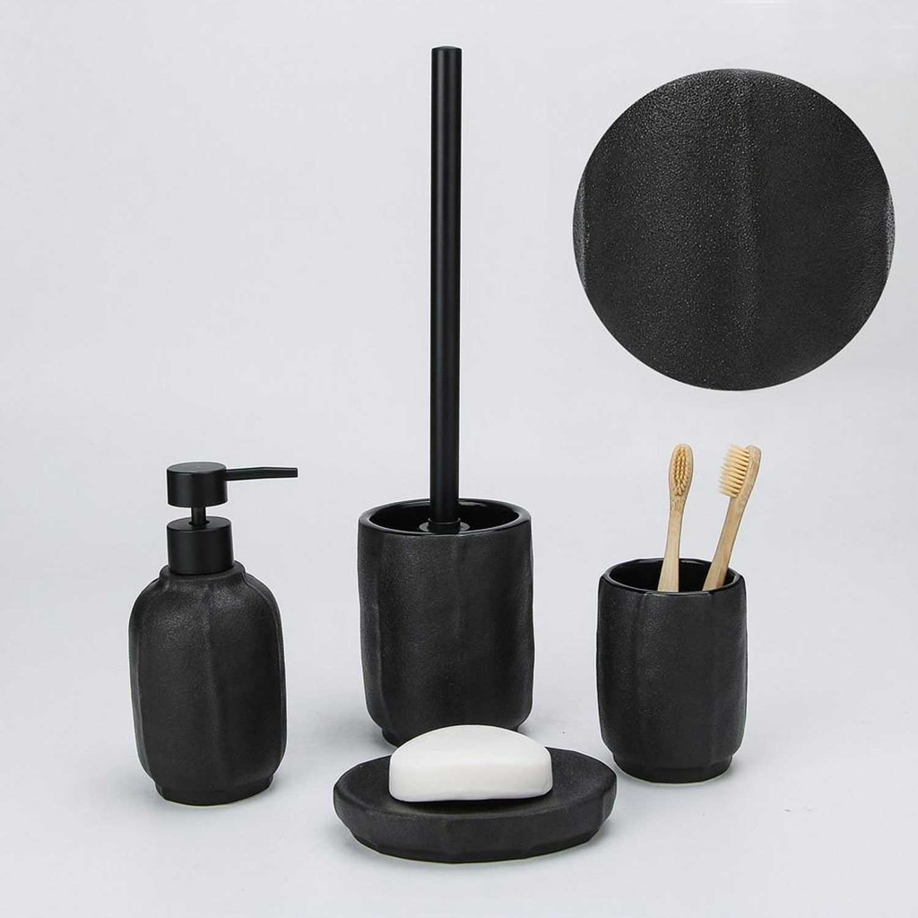 360 HOME OTTLE+CUP+SOAP DISH+BRUSH BLACK SPRAY DOT