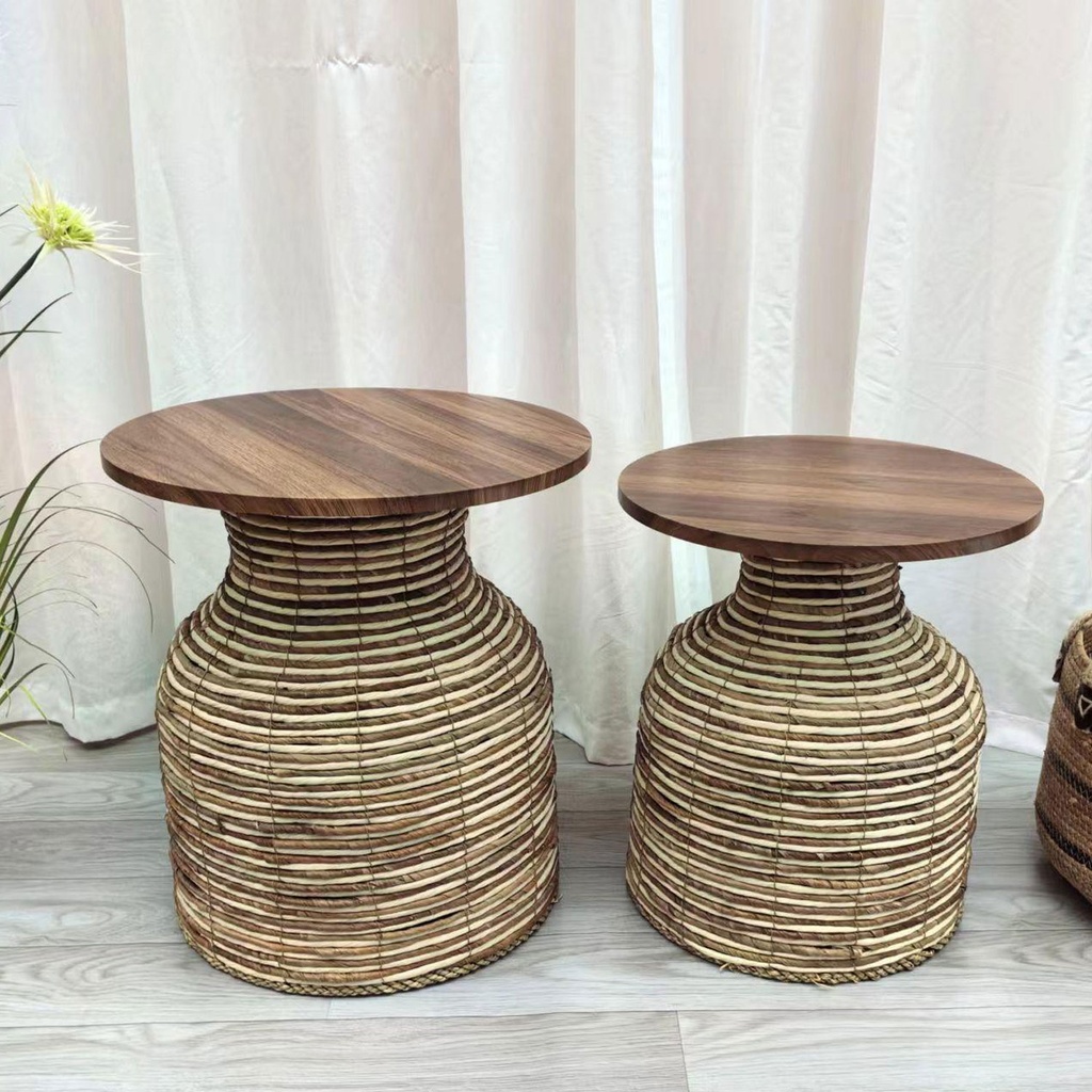 360 HOME TABLE 37*37*80 31*31*57 STRAW & WOOD