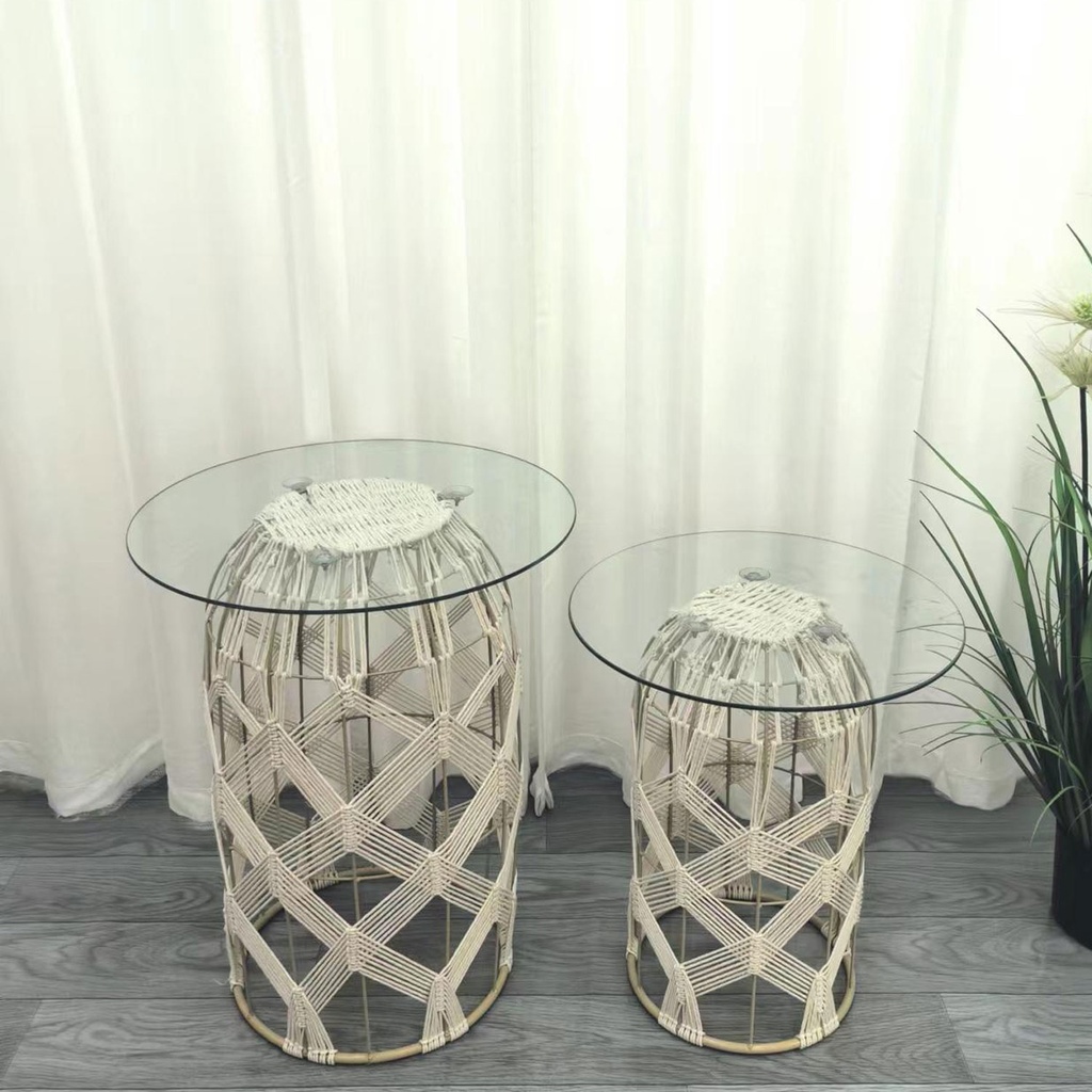 360 HOME TABLE 45*56  40*47 RATAN & GLASS