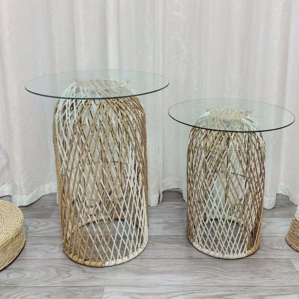 360 HOME TABLE INDOOR 33*56  25*46 RATAN & GLASS