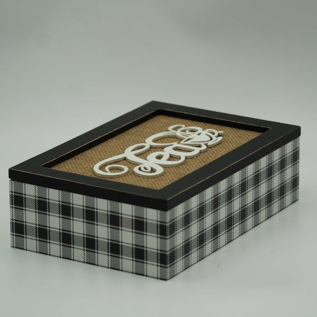 360 HOME TEA BOX 24*16*7CM LINEN DARK WOOD
