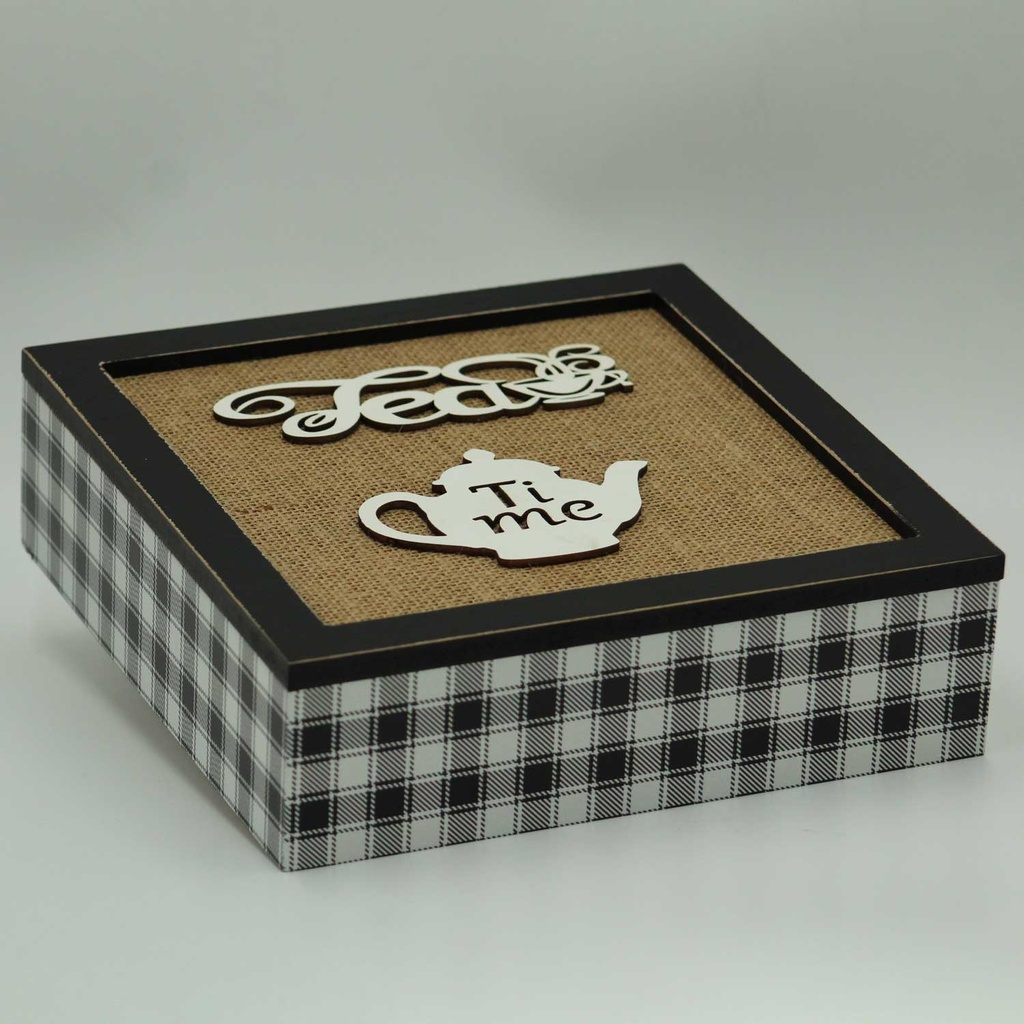 360 HOME TEA BOX 24*24*7CM LINEN DARK WOOD
