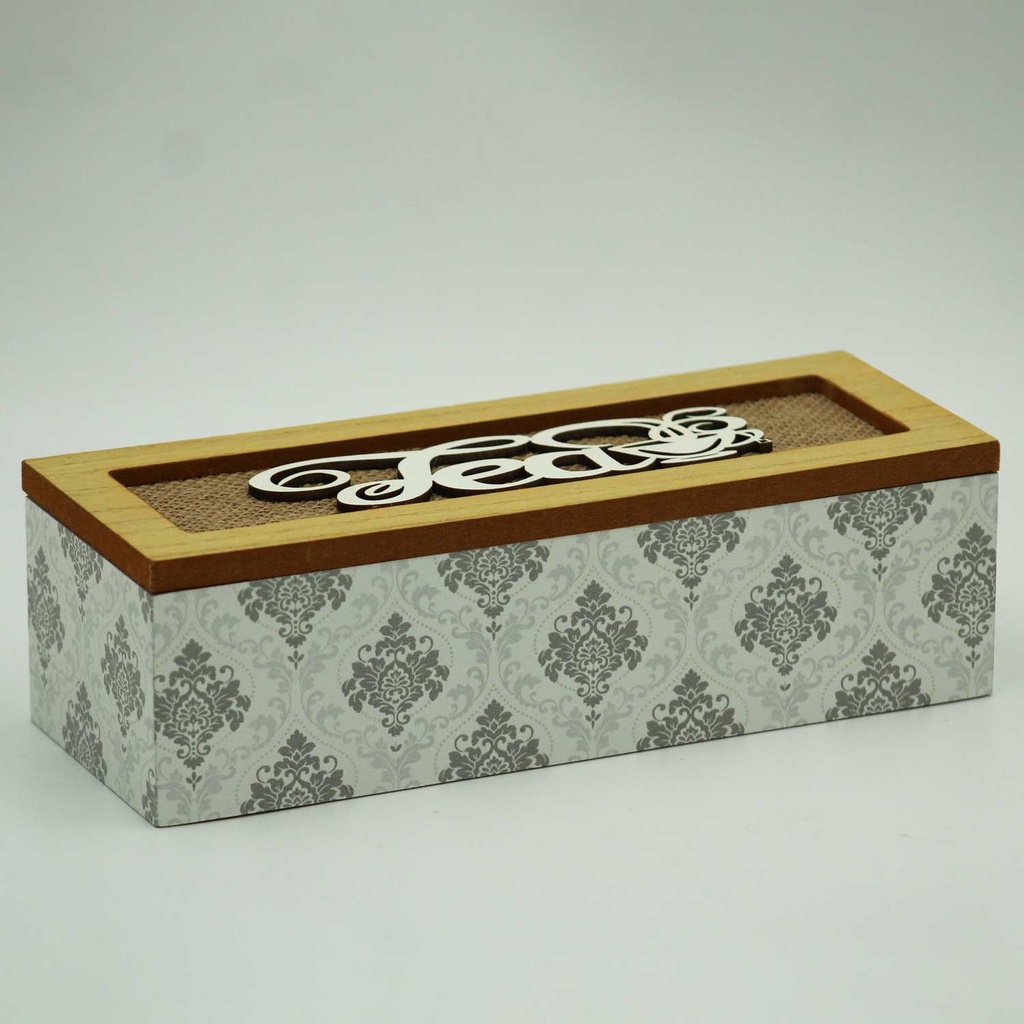360 HOME TEA BOX 24*8.7*7CM PRINTED LINEN  WOOD