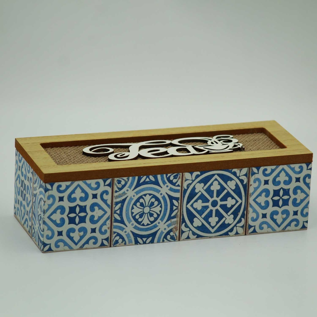 360 HOME TEA BOX BLUE PRINTED+LID 24*8.7*7CM