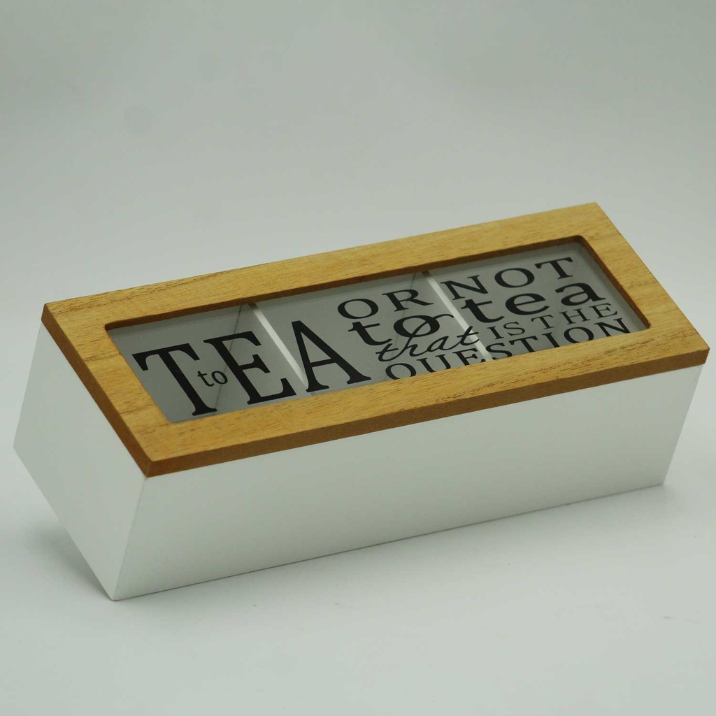 360 HOME TEA BOX WHITE WOOD&GLASS 24*8.7*7CM