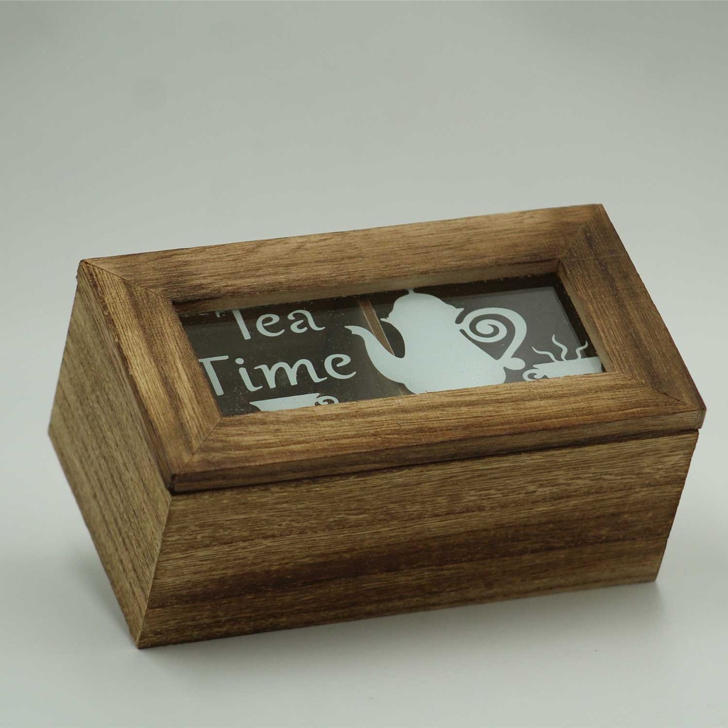 360 HOME TEA BOX WOOD&GLASS 16*8.7*7CM PRINTED