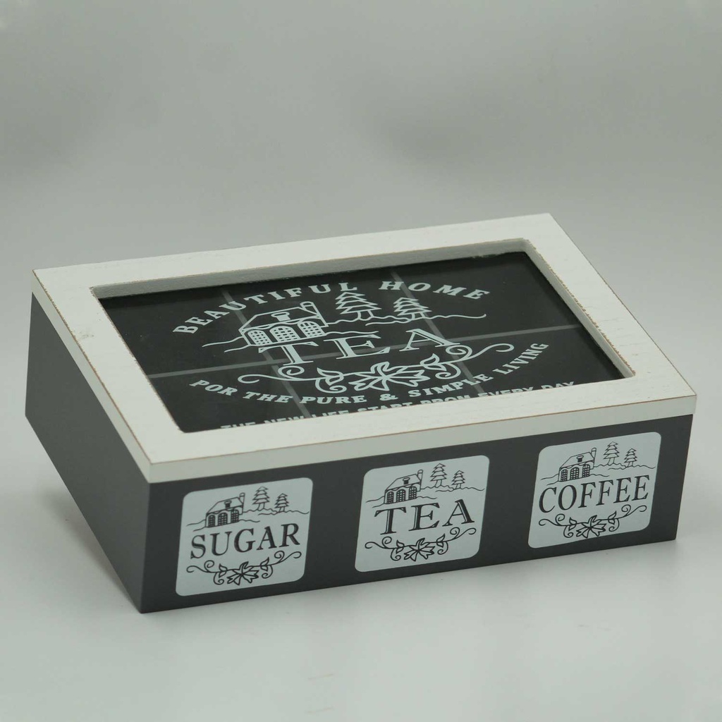 360 HOME TEA BOX WOOD&GLASS 24*16*7CM PRINTED