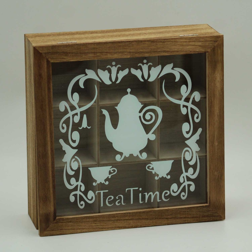 360 HOME TEA BOX WOOD&GLASS 24*24*7CM PRINTED