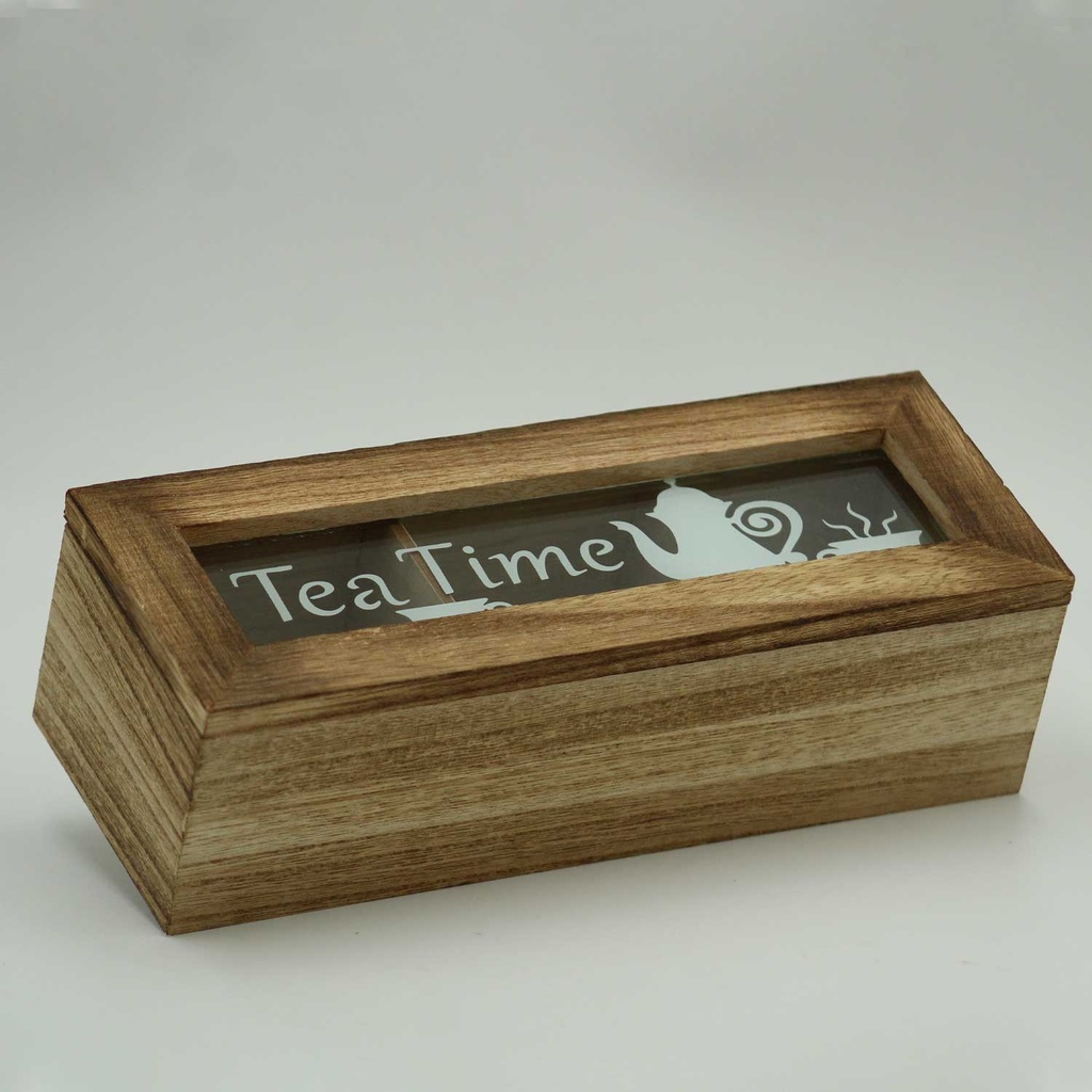360 HOME TEA BOX WOOD&GLASS 24*8.7*7CM PRINTED