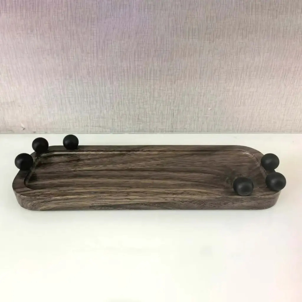 360 HOME TRAY WOOD 30*10*2 BLACK BALLS HANDS