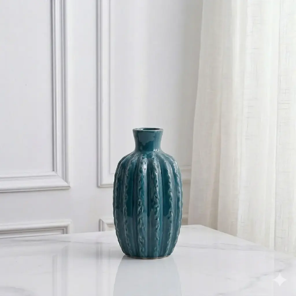 360 HOME VASE CERAMIC H20. WD13 D4.5 BLEU PETROL
