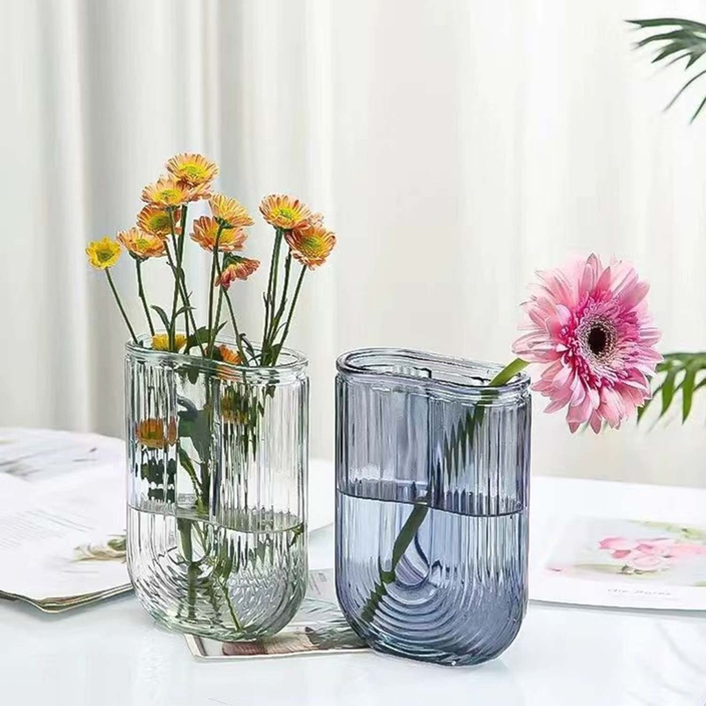 360 HOME VASE GLASS 12*18 U SHAPED STRIPPED