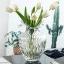 360 HOME VASE GLASS 13.5*17CM STRIPPED SERRATED