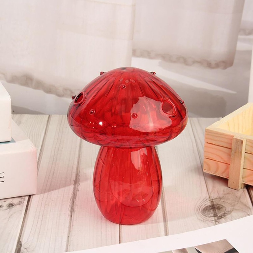 360 HOME VASE GLASS MUSHROOM SHAPE RED 8*8