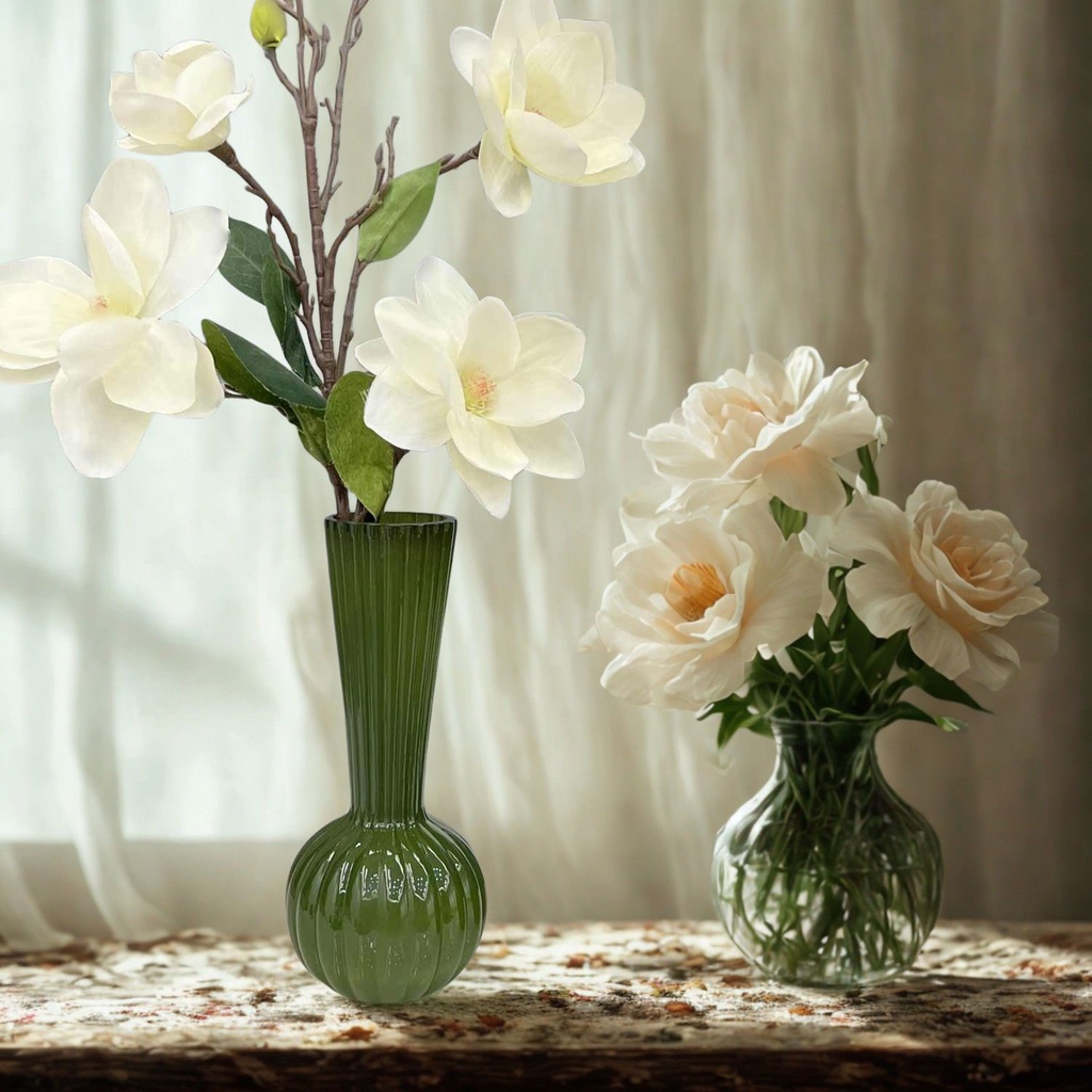 360 HOME VASE GLASS OLIVE GREEN STRIPPED 7*36