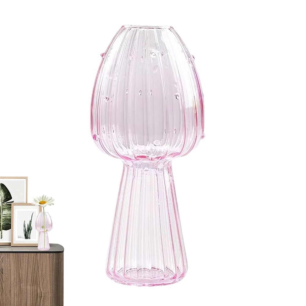360 HOME VASE GLASS PINK 8*12CM MUSHROOM SHAPE