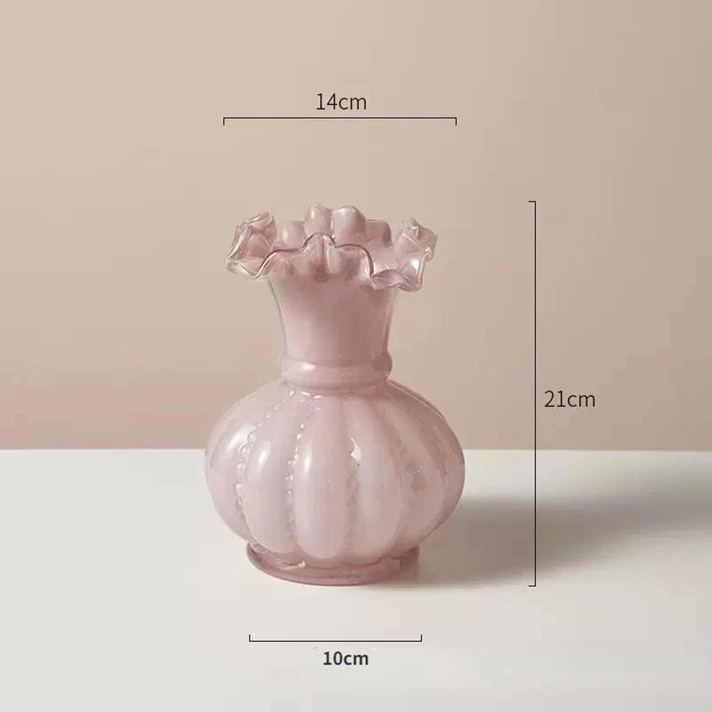 360 HOME VASE GLASS SERRATED 10*21 PINK
