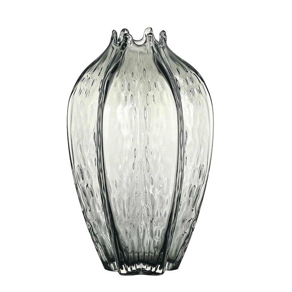360 HOME VASE GLASS SERRATED BLACK 10*33