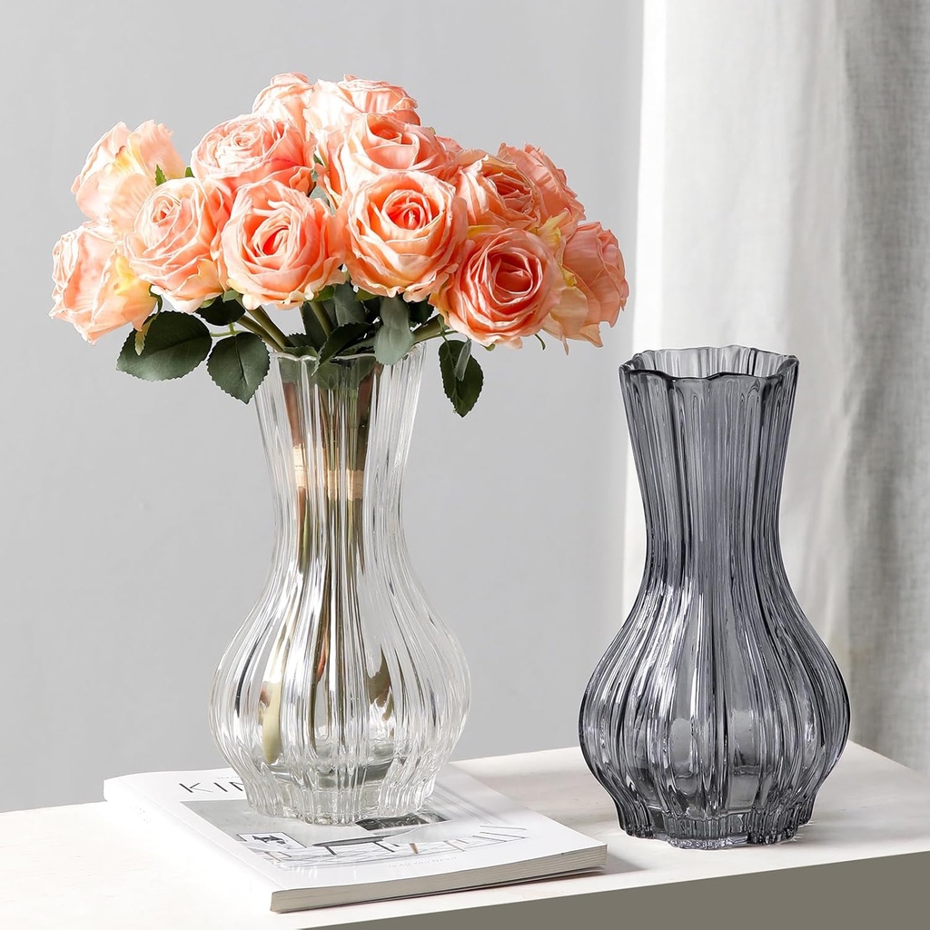 360 HOME VASE GLASS TULIP 12*20.5 STRIPPED PATTERN