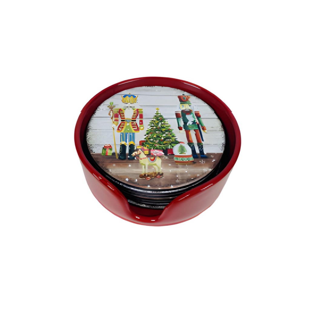 360 HOME CHRISTMAS COASTERS CERAMIC NUTCRACKERS WITH MIDDLE TREE