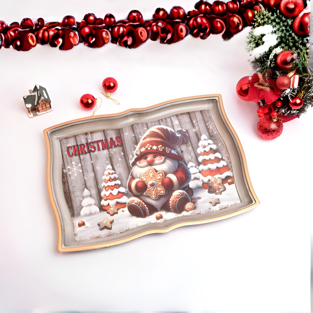 360 HOME CHRISTMAS TRAY RECTANGLE 43*32*2.5CM SANTA WITH COOKIE STAR IN HAND