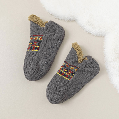 360 COTTON CHRISTMAS SOCKS ANTI SLIP FLUFFY INNER FLEECE KNITTED OUTER DESIGN GEOMETRIC PATTERN GREY 35-39