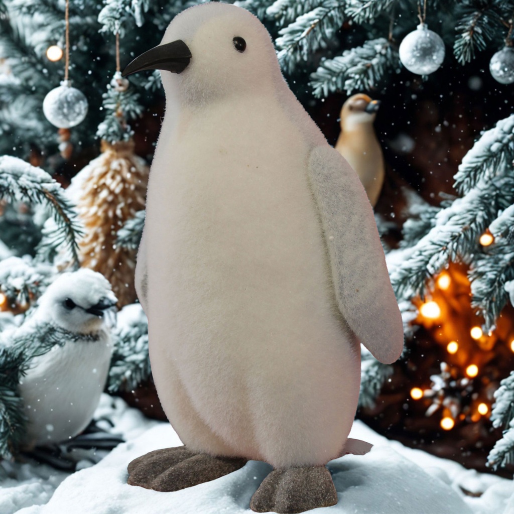 360 HOME CHRISTMAS DECORATION H:60CM PENGUIN STANDING WHITE & GREY FABRIC GLITTER