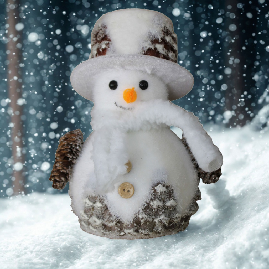 360 HOME CHRISTMAS DECORATION H:35CM SNOWMAN STANDING WHITE & GREY HAT WITH ORANGE NOSE