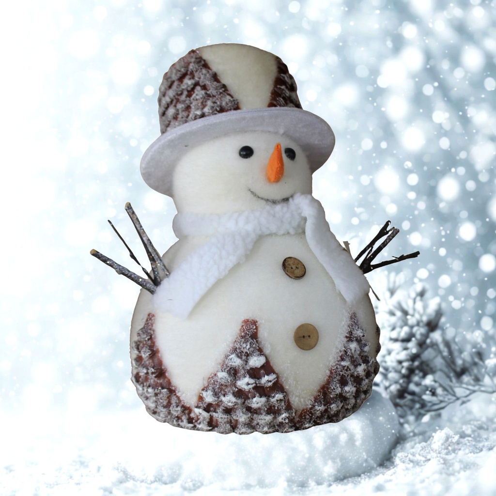 360 HOME CHRISTMAS DECORATION H:25CM SNOWMAN STANDING WHITE & GREY HAT WITH ORANGE NOSE