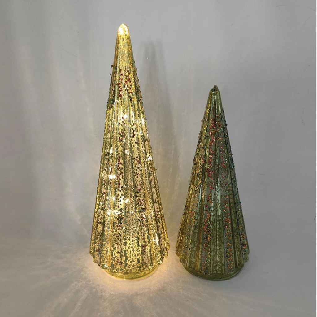 360 HOME CHRISTMAS DECORATION 10.5*10.5*32CM light green  tree with LED light  2Ax3pc