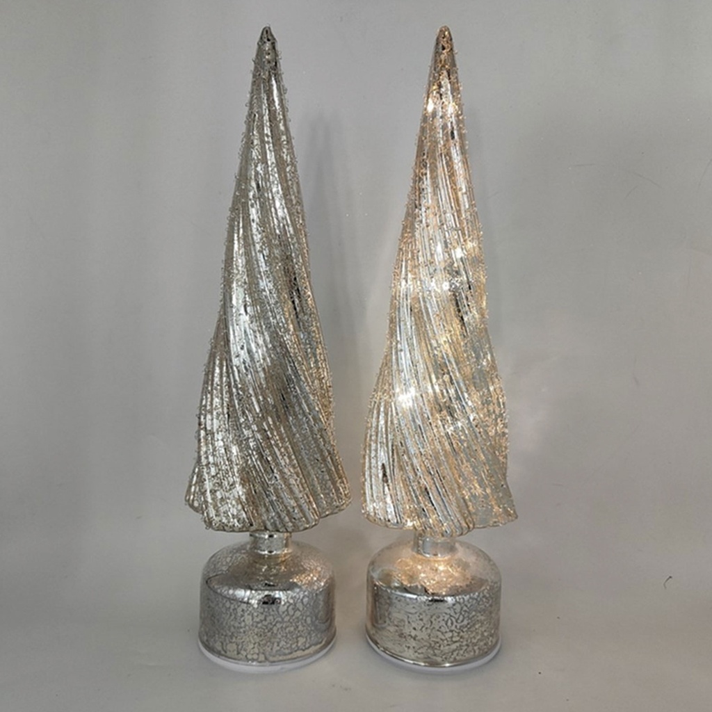 360 HOME CHRISTMAS DECORATION 10.5*10.5*39.5CM Rotating silver  tree with LED light  AAx3pcs(not including battery)