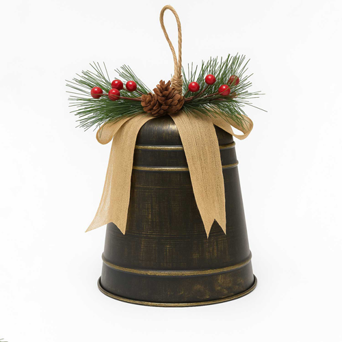 360 HOME CHRISTMAS DECORATION 7.25"X7.25"X10.5" Cow Bell Hanging Ornament Large-Copper