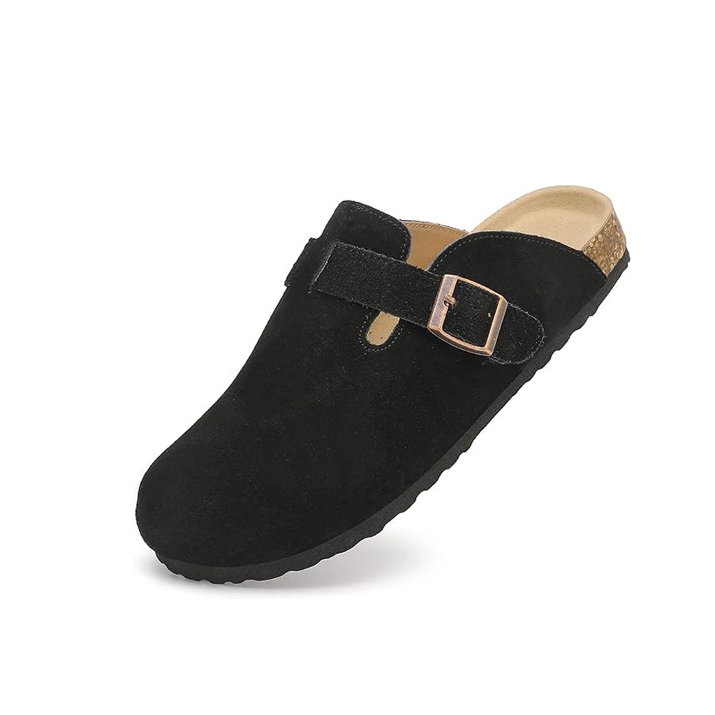 360 COTTON SLIPPERS ROUNDED TOES  WOMAN #37 ADJUSTABLE SIDE BUCKLE BLACK