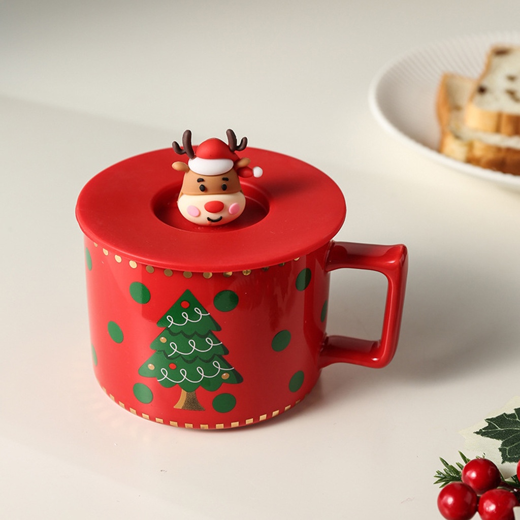 360 HOME CHRISTMAS MUG CERAMIC 301-400ML WITH SILICONE LID REINDEER HEAD
