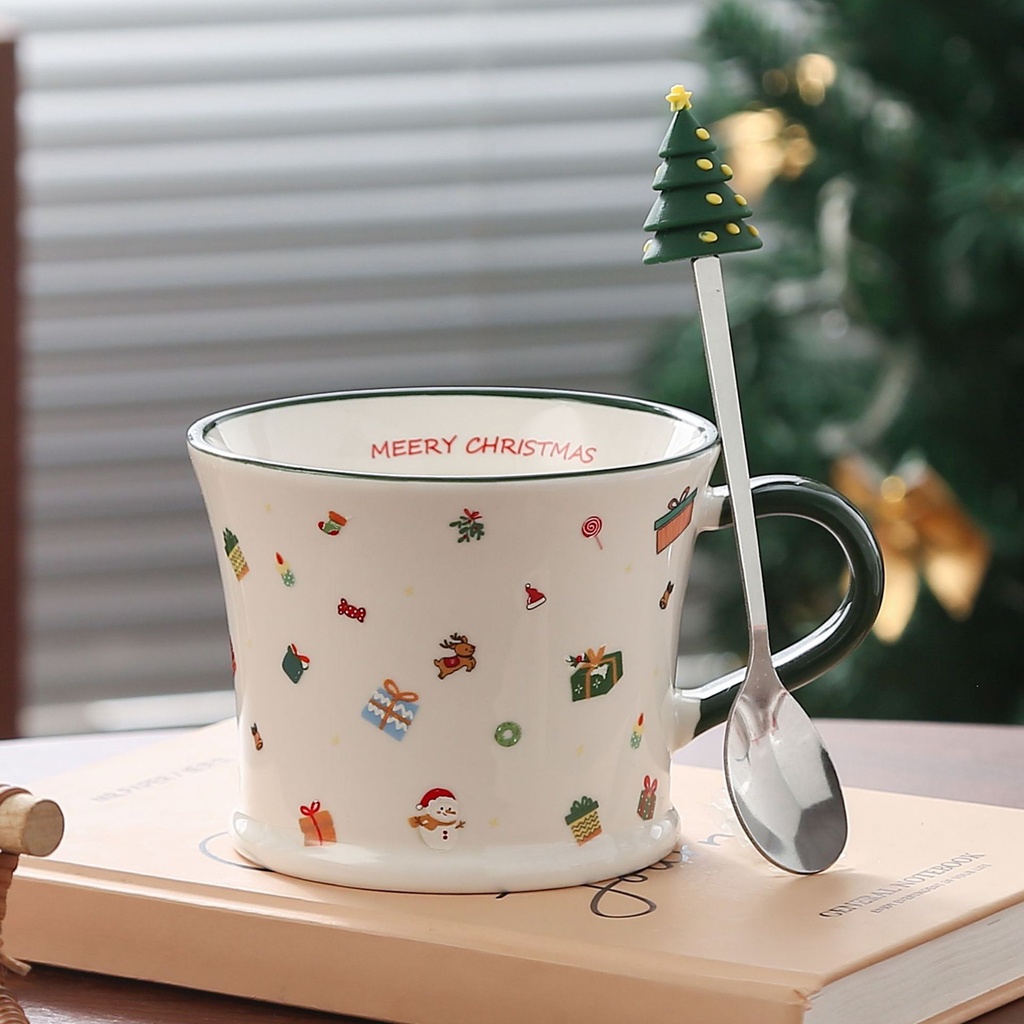 360 HOME CHRISTMAS MUG CERAMIC 301-400ML+SPOON TOPPED CHRISTMAS TREE