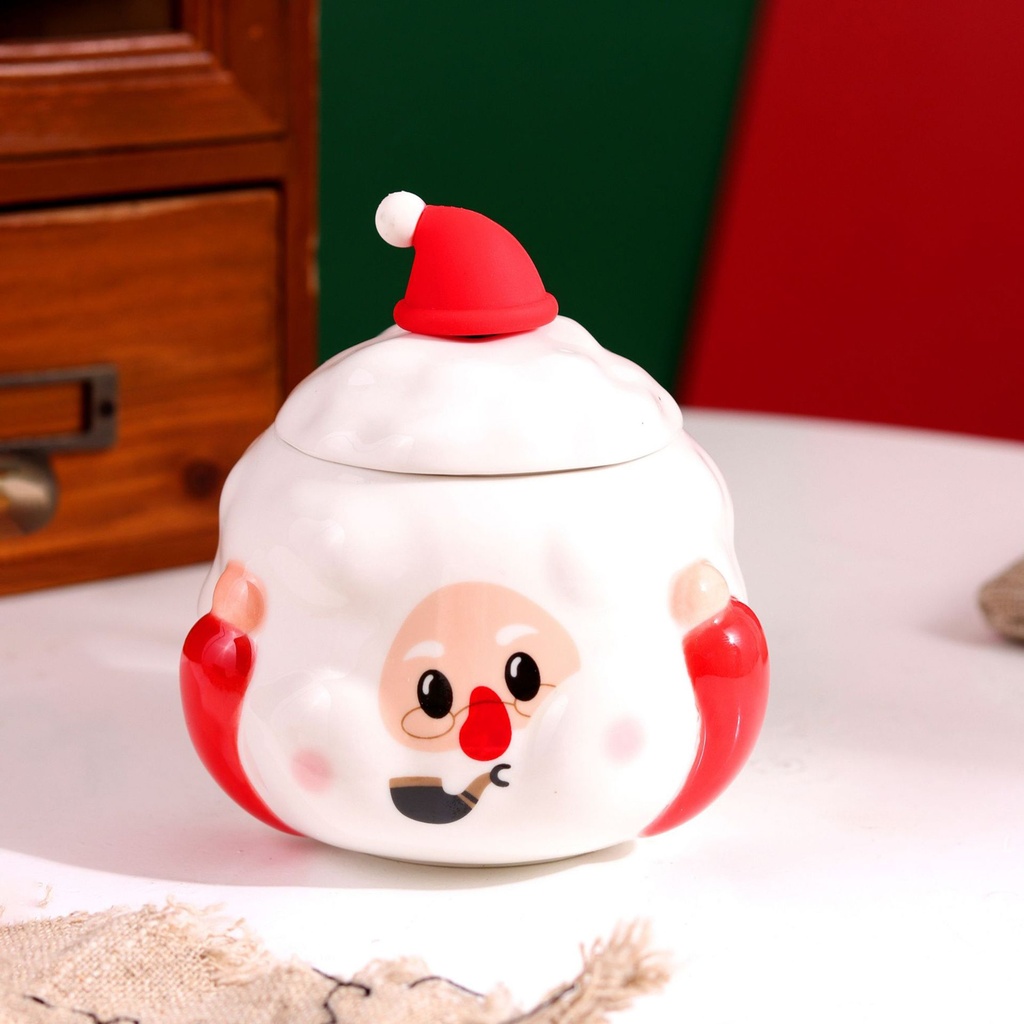 360 HOME CHRISTMAS MUG 430ML SANTA FACE WITH LID SANTA'S HAT+SPOON