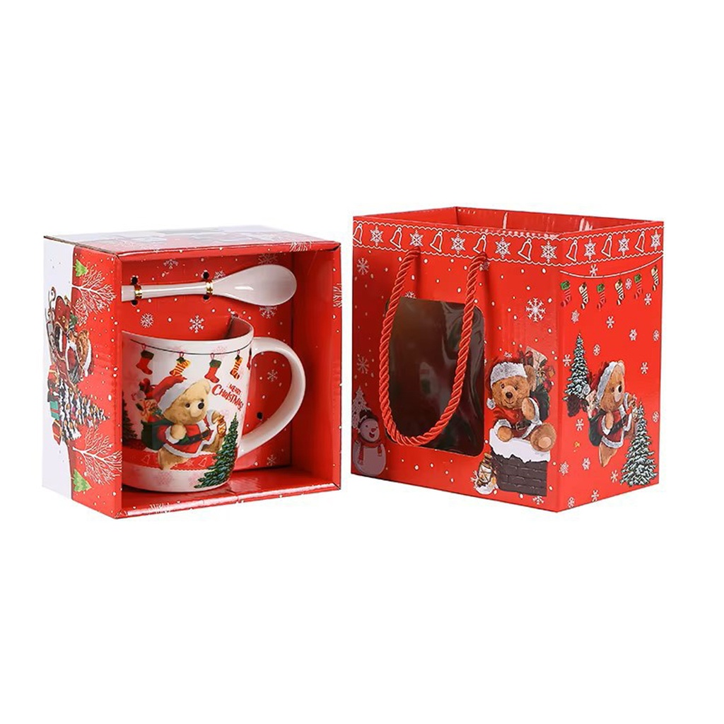 360 HOME CHRISTMAS MUG CERAMIC 301-400ML SANTA CLAUS +SPOON+HANDBAG