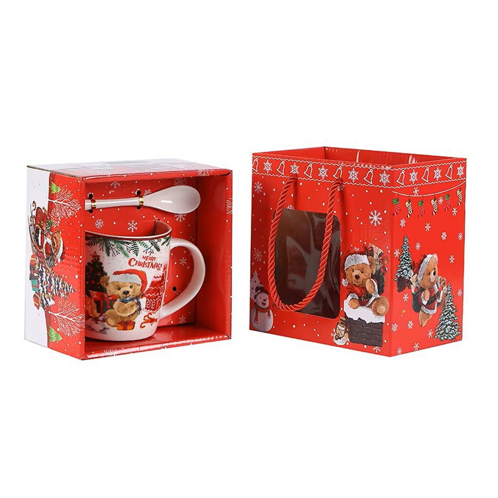 360 HOME CHRISTMAS MUG CERAMIC 301-400ML SANTA CLAUS +SPOON+HANDBAG