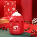 360 HOME CHRISTMAS MUG CERAMIC RED 301-400ML + SNOWY LID+ GOLDEN STAR ON TOP