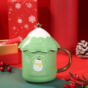 360 HOME CHRISTMAS MUG CERAMIC GREEN 301-400ML + SNOWY LID+ GOLDEN STAR ON TOP