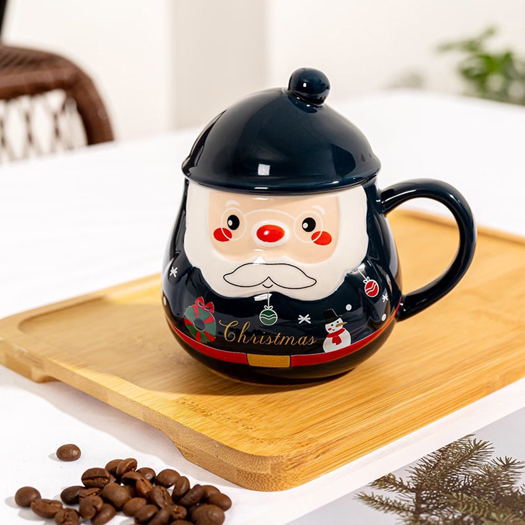 360 HOME CHRISTMAS MUG CERAMIC 401-500ML WISE OLD MAN BLACK+LID