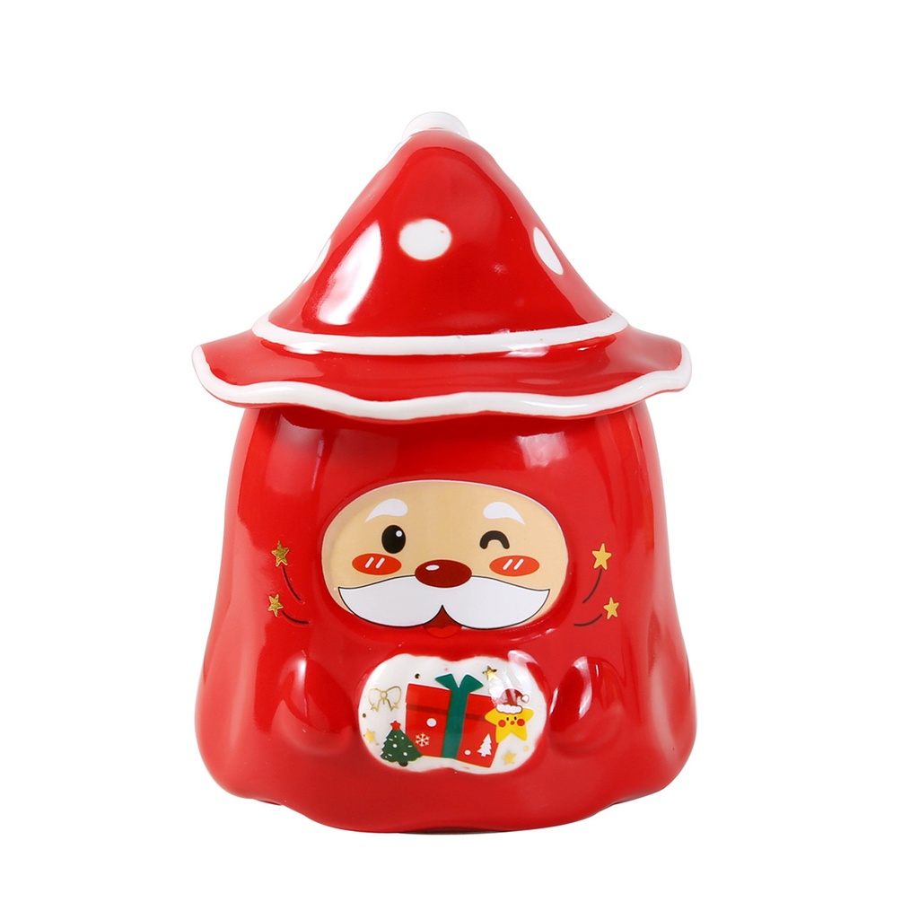 360 HOME CHRISTMAS MUG CERAMIC 301-400ML OLD MAN RED +HAT LID