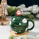 360 HOME CHRISTMAS MUG CERAMIC 301-400ML ROUND GREEN SANTA FIGURINE+LID+SPOON