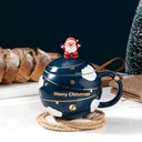 360 HOME CHRISTMAS MUG CERAMIC 301-400ML ROUND BLUE SANTA FIGURINE+LID+SPOON