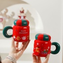 360 HOME CHRISTMAS MUG CERAMIC 450ML STRIPED LID ROUND GREEN HANDLE