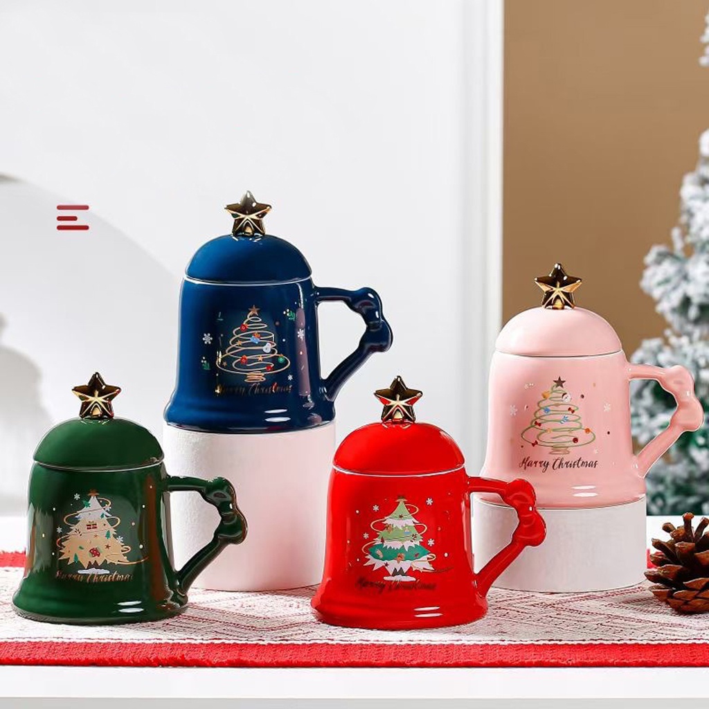 360 HOME CHRISTMAS MUG CERAMIC 301-400ML CTREE SHAPES 4 PATTERNS 