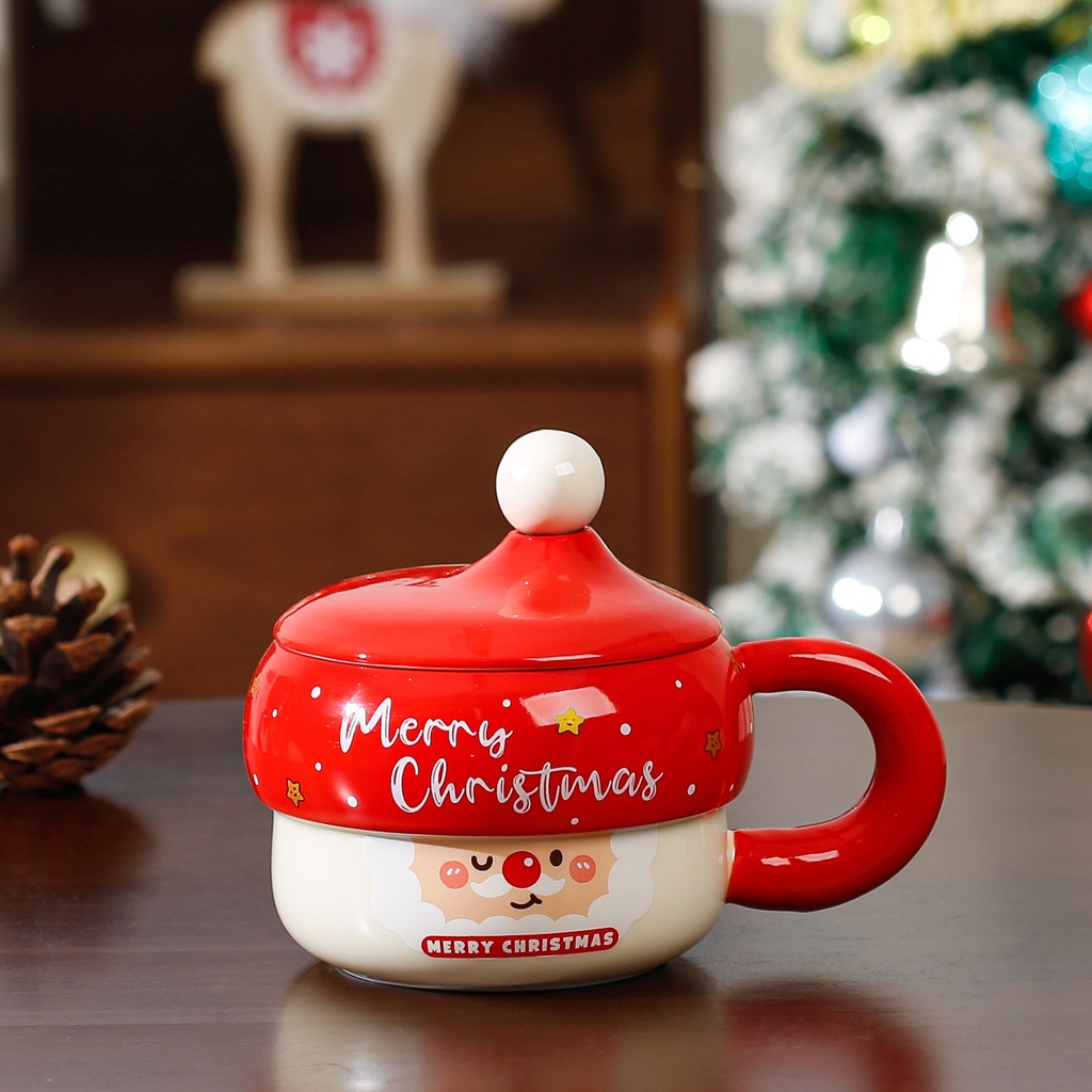 360 HOME CHRISTMAS MUG CERAMIC SANTA FACE 301-400ML WITH FUN HAT SHAPED