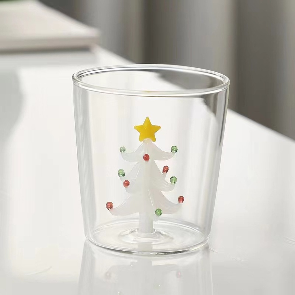360 HOME CHRISTMAS MUG GLASS 301-400ML 3D INSIDE  WHITE TREE DESIGN