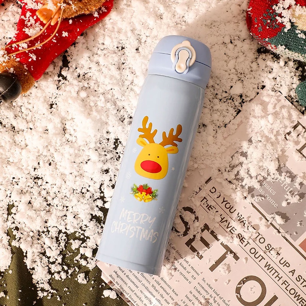 360 HOME CHRISTMAS THERMOS 500ML DOUBLE WALL INSULATION LIGHT BLUE ELK